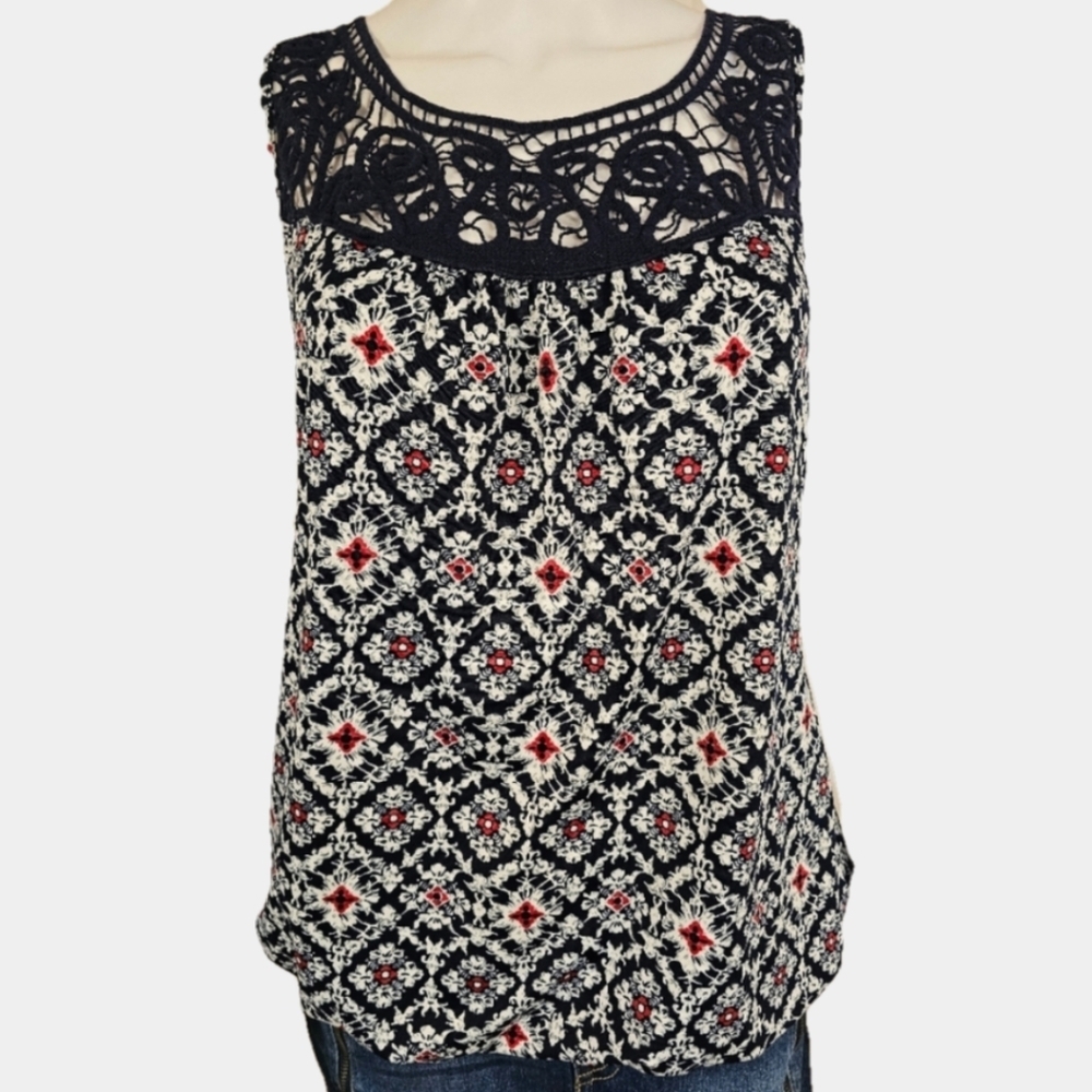 PerSeption Concept Sleeveless Embroiderd Neckline Floral Blousin Size L